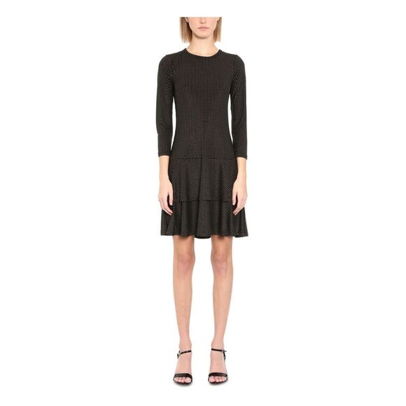 MICHAEL MICHAEL KORS Dresses & Skirts - MICHAEL MICHAEL KORS Womens Black Flounce-hem 3/4 Sleeve Short Dress M